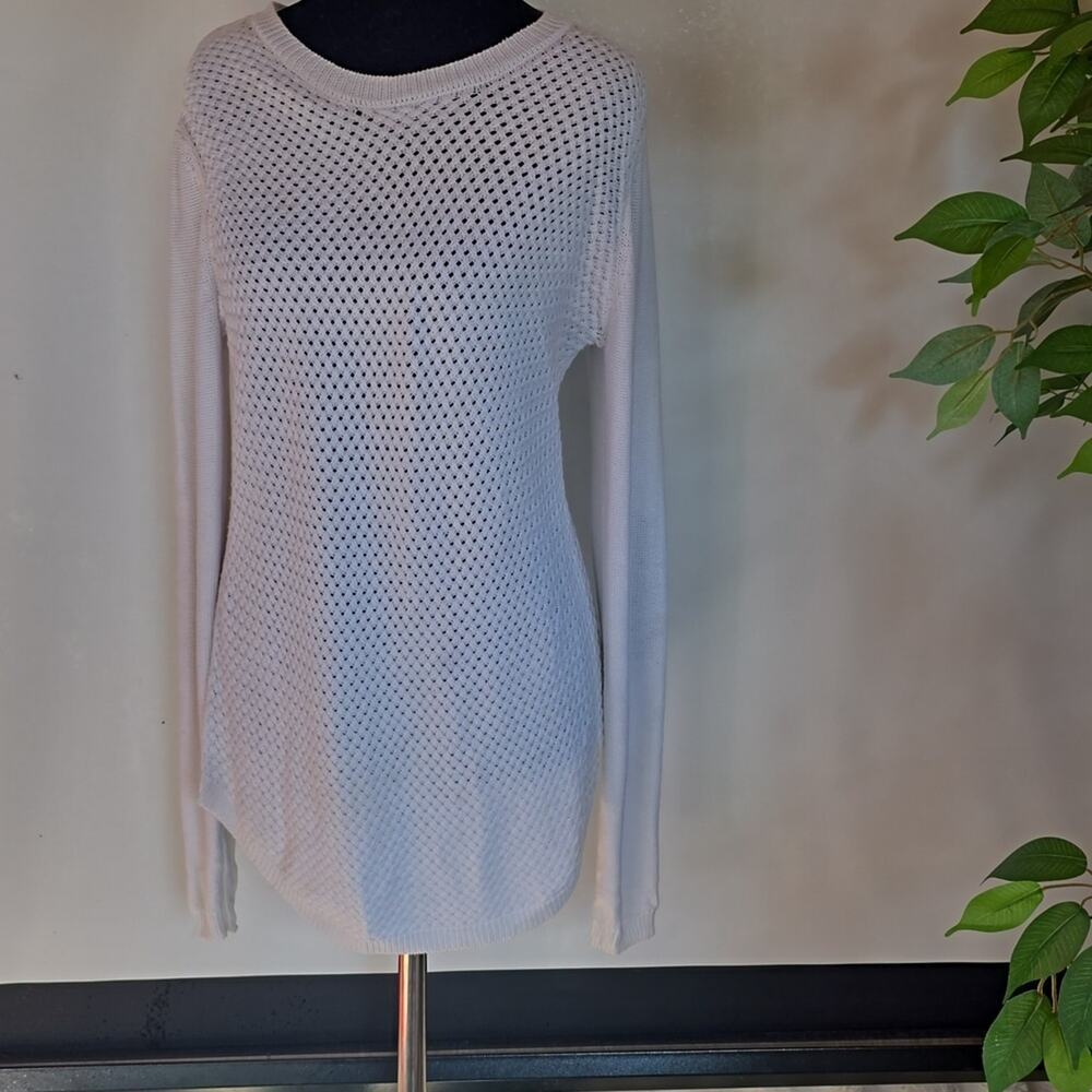 Stitch Fix Letty & Me White Knit Sweater With Suede Elbow Patches